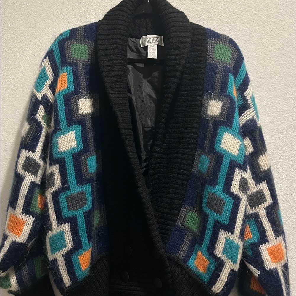 Retro Geometric Patterned Cardigan - Multicolor